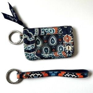 Vera Bradley 2 pieces In the Loop key ring blue orange wristlet strap ID holder